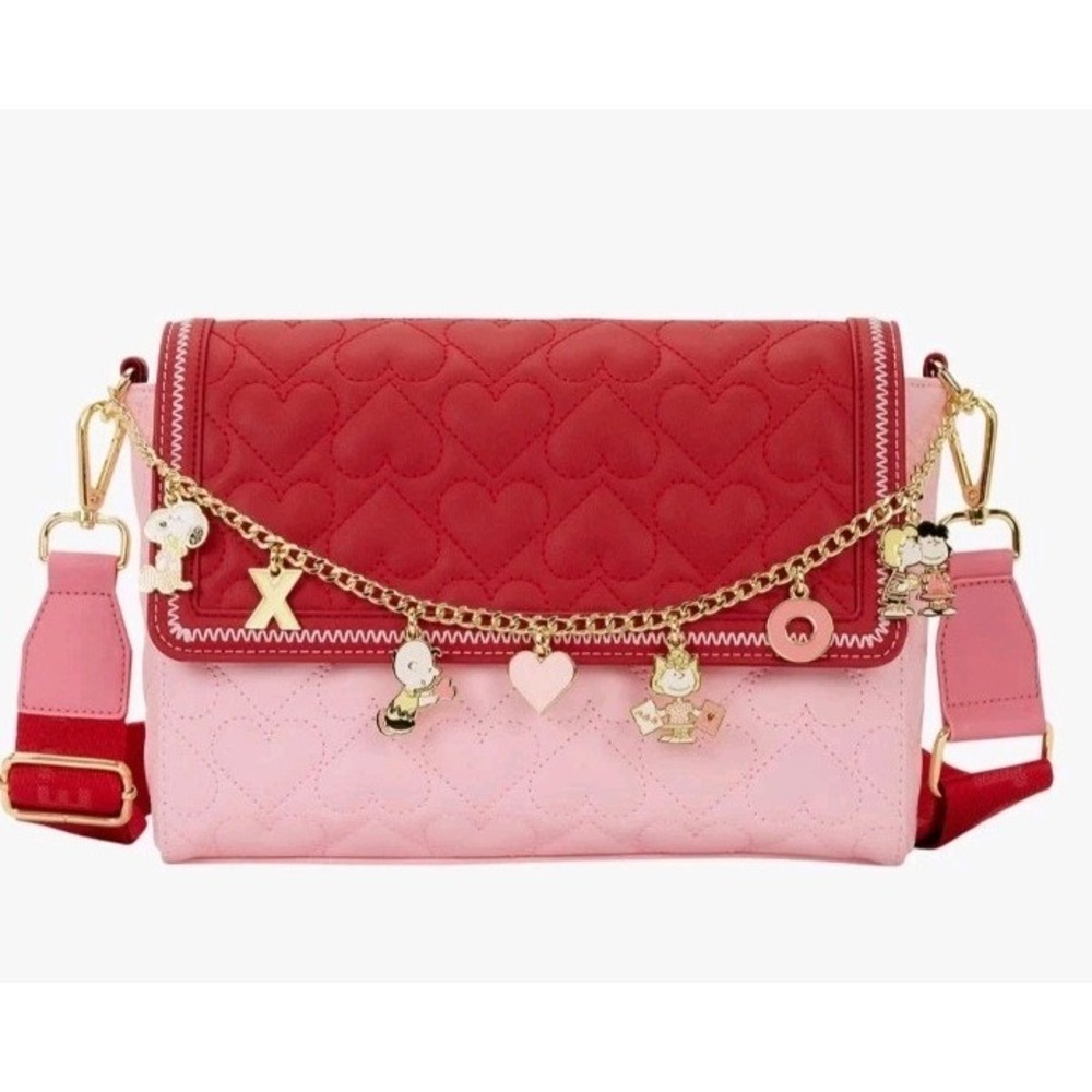 NWT Loungefly Peanuts Snoopy Charlie Brown‎ Valentine's Day Charm Crossbody Bag